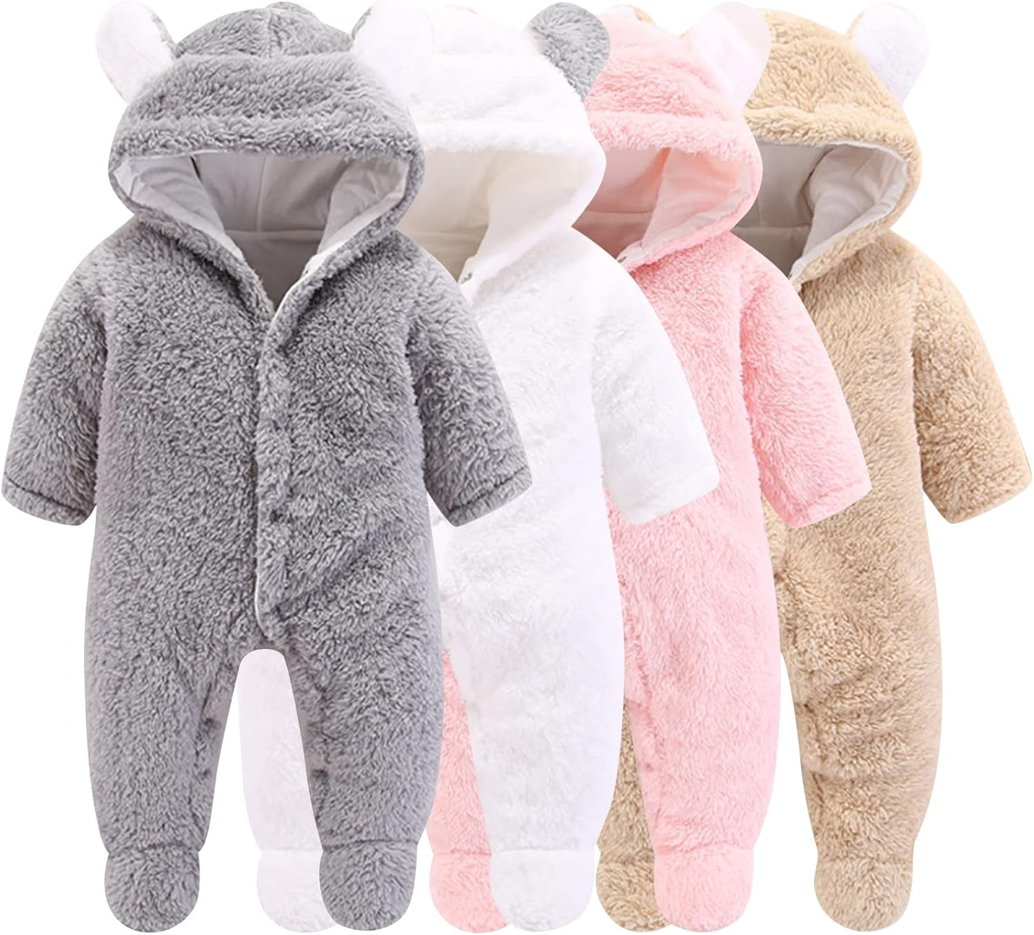 Newborn Baby Cartoon Bear Snowsuit Winter Coat Fleece Hooded Romper Jumpsuit