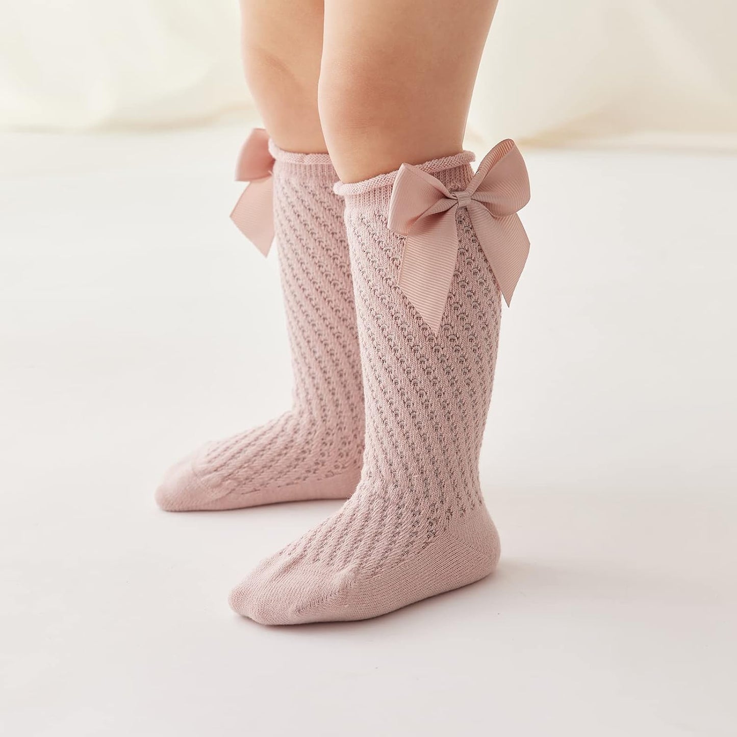 Baby Girls Knee High Socks Toddlers Tube Ruffled Bow Stockings Infant Newborn Cotton Princess Frilly Socks