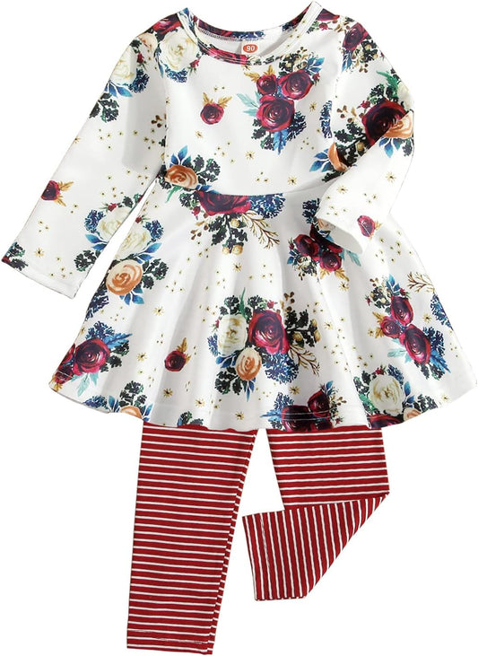 Toddler-Baby-Girl-Floral-Clothes-Set Tunic Dress+Leggings Princess Outfit Boutique Clothing