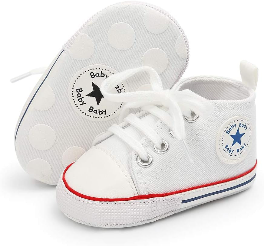 Unisex Baby Boy Girl Canvas Sneaker Soft Sole Ankle Infant First Walkers Crib Shoe