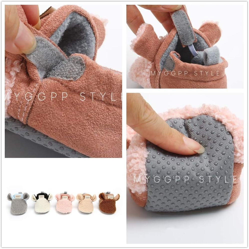 Baby Boy Girl Winter Booties Newborn Cozy Warm Socks Cartoon Fleece Footwear Non-Slip Soft Sole Crib Shoes for Toddler First Walkers